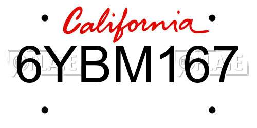6YBM167 California License Plate