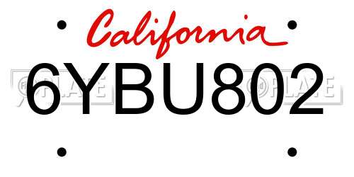 6YBU802 California License Plate