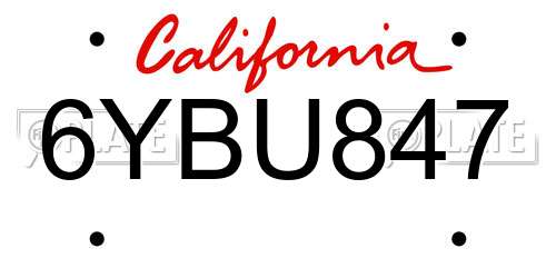 6YBU847 California License Plate