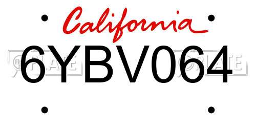 6YBV064 California License Plate