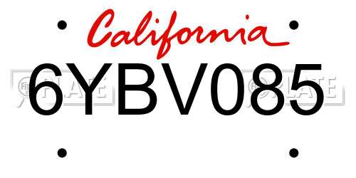 6YBV085 California License Plate