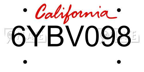 6YBV098 California License Plate