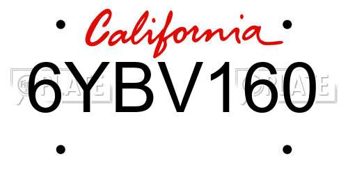6YBV160 California License Plate