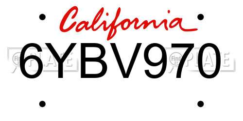 6YBV970 California License Plate