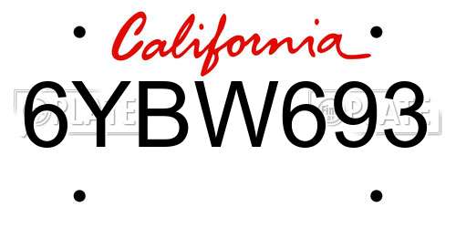 6YBW693 California License Plate