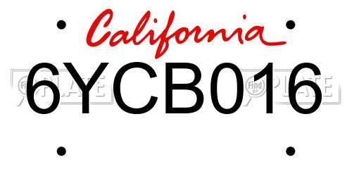 6YCB016 California License Plate