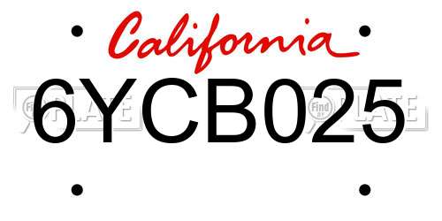6YCB025 California License Plate