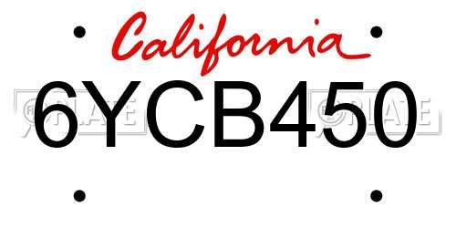 6YCB450 California License Plate