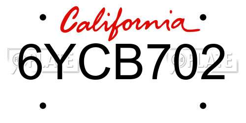 6YCB702 California License Plate