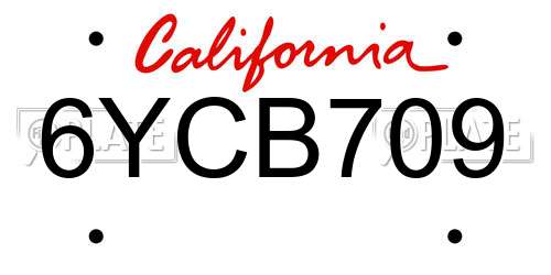 6YCB709 California License Plate