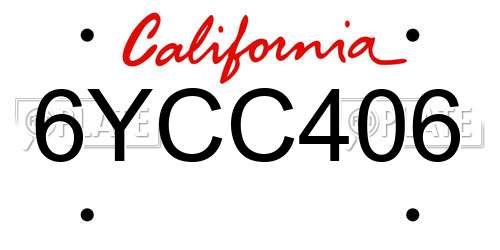 6YCC406 California License Plate