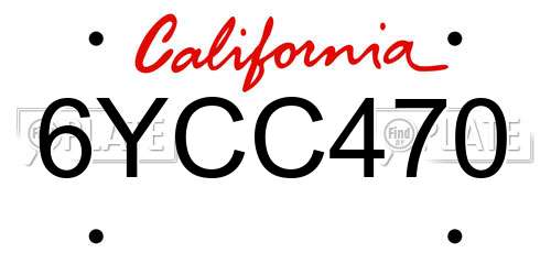 6YCC470 California License Plate