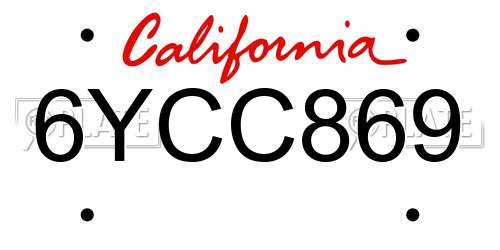 6YCC869 California License Plate