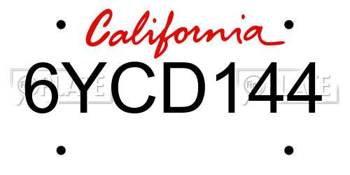 6YCD144 California License Plate