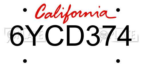 6YCD374 California License Plate