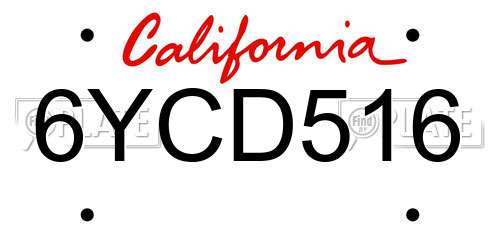 6YCD516 California License Plate