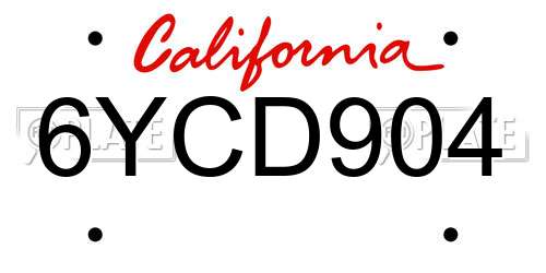 6YCD904 California License Plate