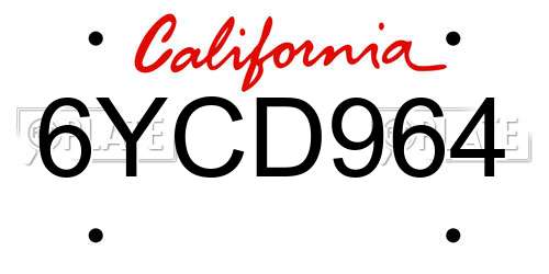 6YCD964 California License Plate