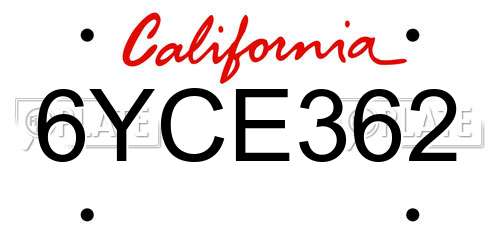 6YCE362 California License Plate