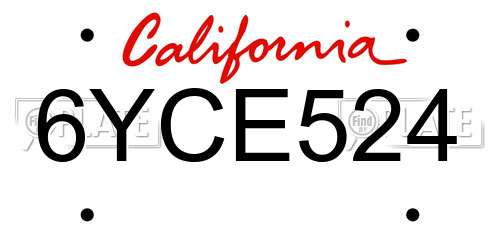 6YCE524 California License Plate