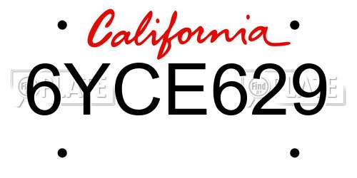 6YCE629 California License Plate