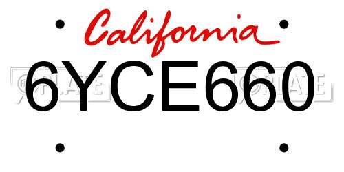 6YCE660 California License Plate