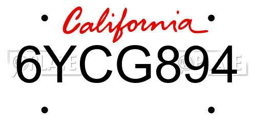 6YCG894 California License Plate