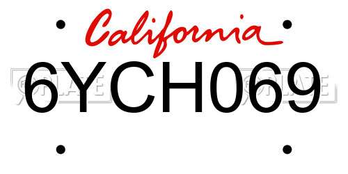 6YCH069 California License Plate