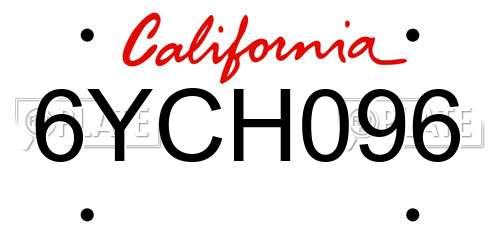6YCH096 California License Plate