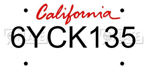 6YCK135 California License Plate