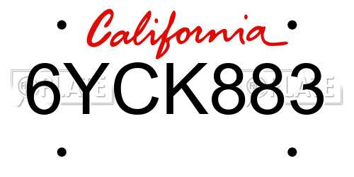 6YCK883 California License Plate