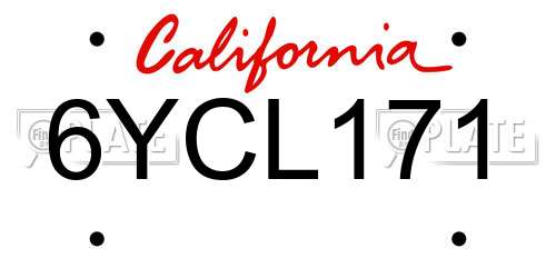 6YCL171 California License Plate