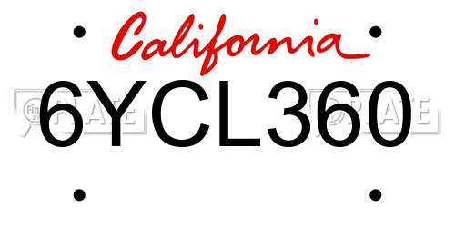 6YCL360 California License Plate