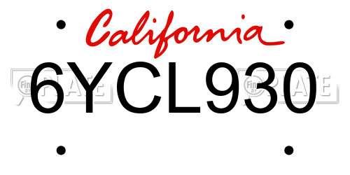 6YCL930 California License Plate