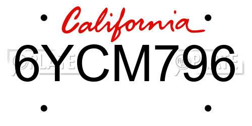 6YCM796 California License Plate