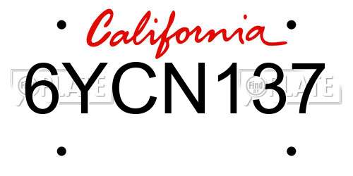 6YCN137 California License Plate