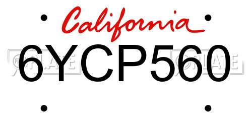 6YCP560 California License Plate