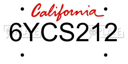 6YCS212 California License Plate