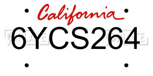 6YCS264 California License Plate