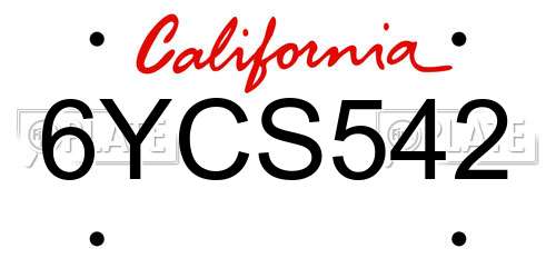 6YCS542 California License Plate