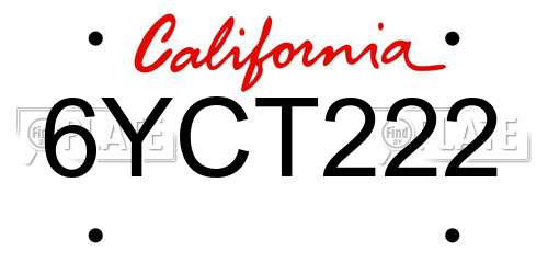 6YCT222 California License Plate