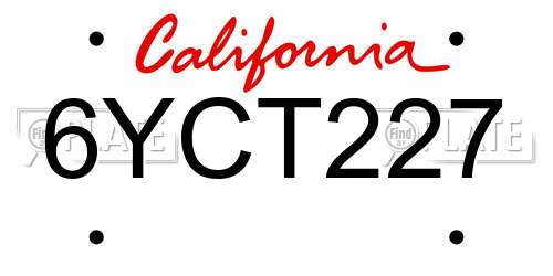 6YCT227 California License Plate