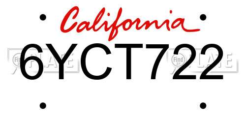 6YCT722 California License Plate