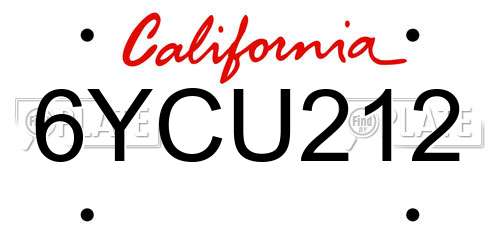 6YCU212 California License Plate