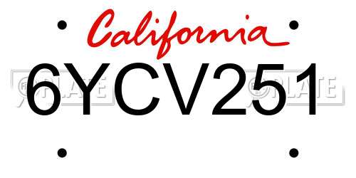 6YCV251 California License Plate