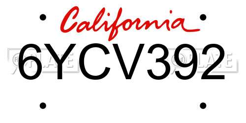 6YCV392 California License Plate