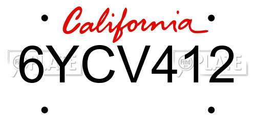 6YCV412 California License Plate
