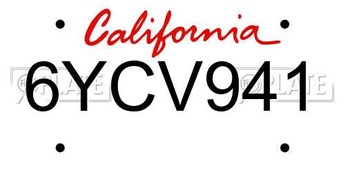 6YCV941 California License Plate