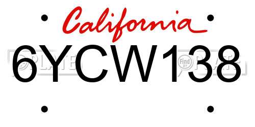 6YCW138 California License Plate