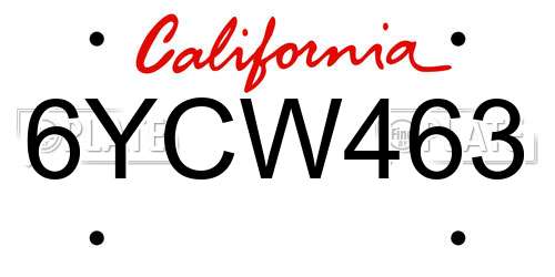 6YCW463 California License Plate